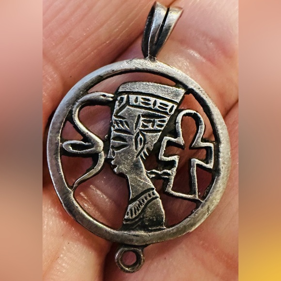 Silver Ankh and Pharaoh Pendant Necklace - Picture 3 of 7